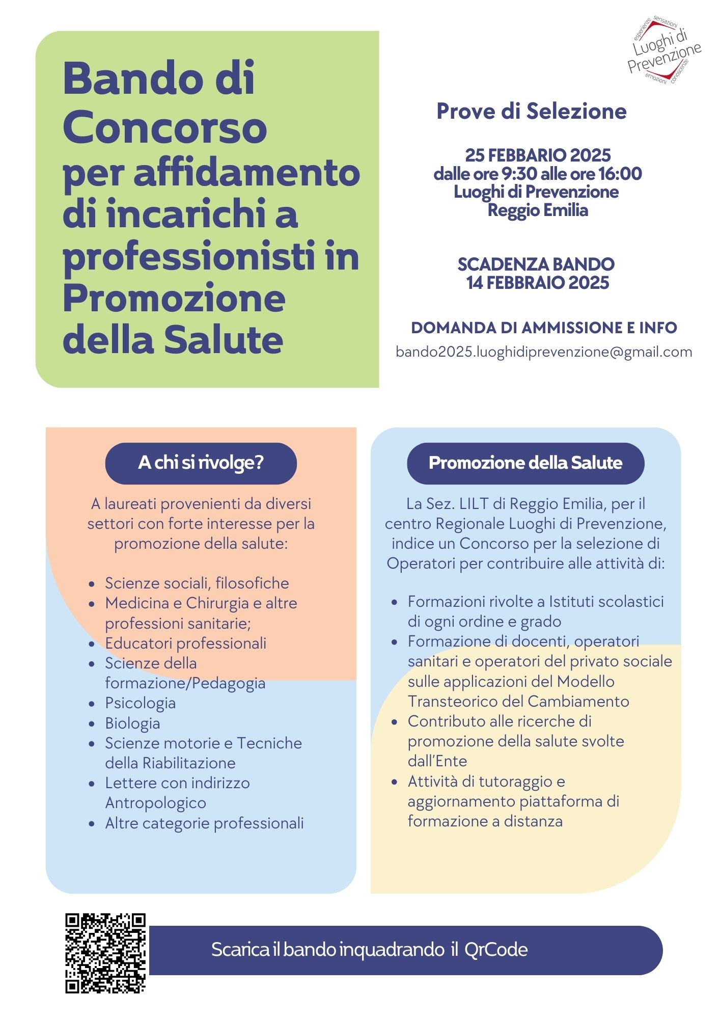 Bando di Concorso per professionisti in Promozione della Salute